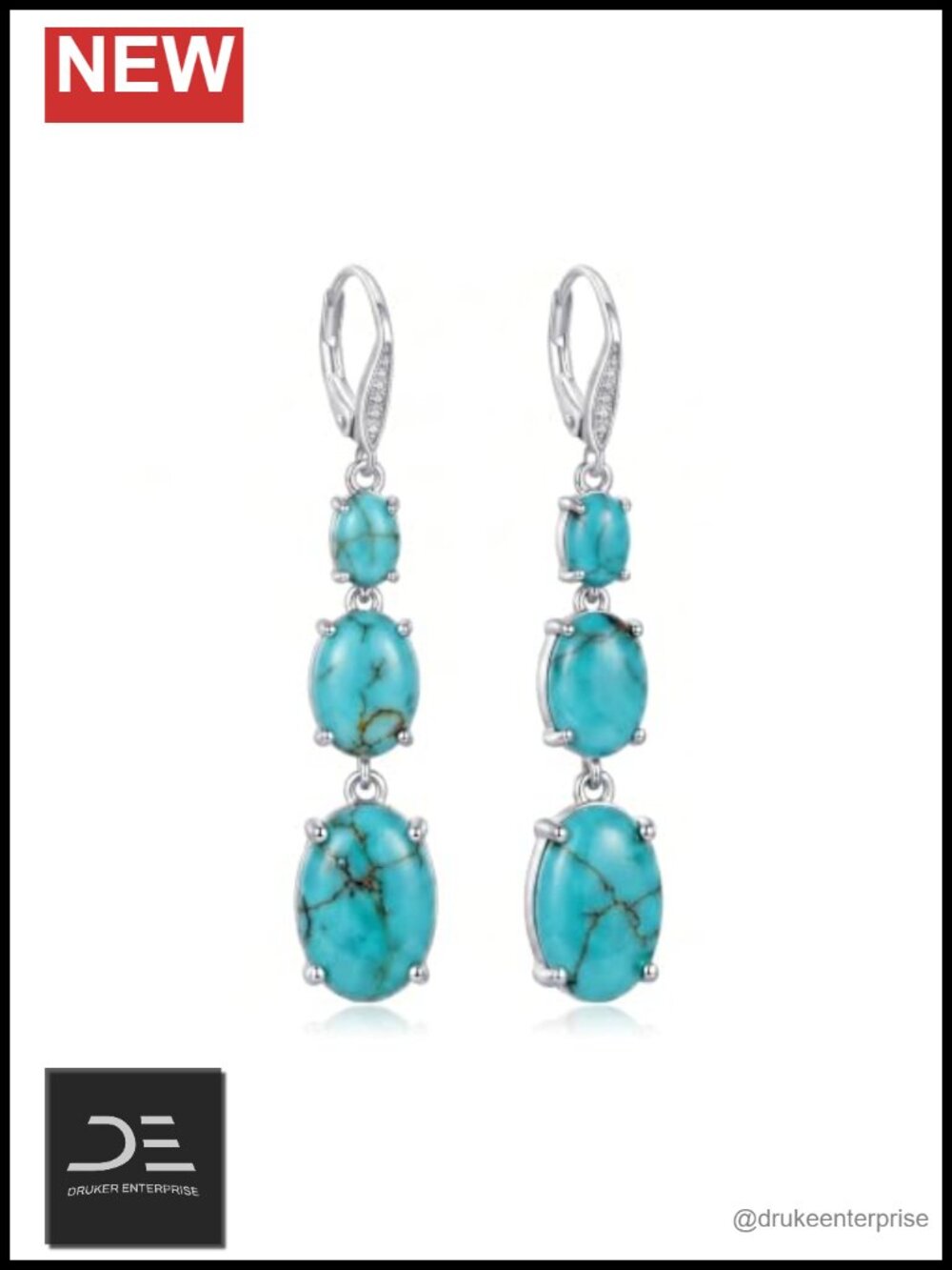 Natural Turquoise Dangle Earrings 925 Sterling Silver Leverback Western Jewelry